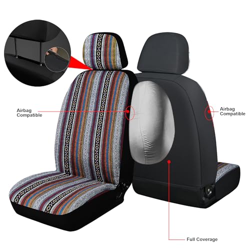 Baja Saddle Blanket Car Seat Covers, Boho Striped Woven Front Seat Protectors, Breathable & Washable Interior Covers, Universal Fit for Most Cars SUVs Trucks, Airbag Compatible, Red, 8 pcs. - color: RED