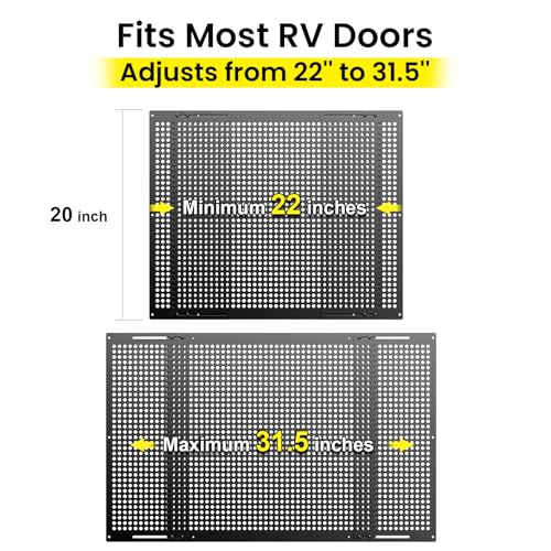 Premium Adjustable RV Entry Screen Door Grille, Adjusts from 22"- 31.5", Aluminum Alloy Protector Guard for RV, Camper- Black