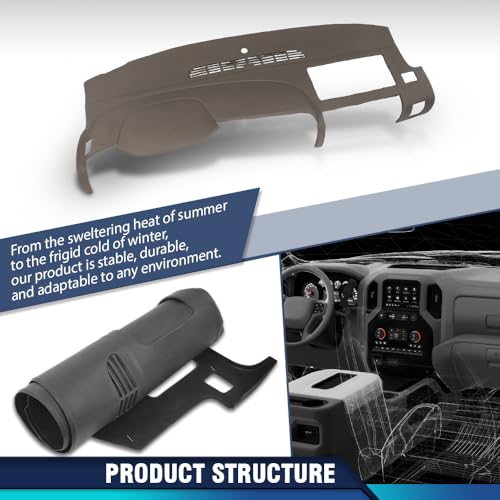 PIT66 TPE Brown Dash Cover Dashboard Bezel, Fit Chevy Silverado 2007-2013 (LS, LT, or Work Truck ONLY) Fit GMC Sierra 2007-2013 (SL, SLE, or Work Truck ONLY) Fit Dual Glovebox Style Dashes Only - size: 2007-2013 Silverado/Sierra(Brown | Set)