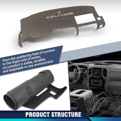 PIT66 TPE Brown Dash Cover Dashboard Bezel, Fit Chevy Silverado 2007-2013 (LS, LT, or Work Truck ONLY) Fit GMC Sierra 2007-2013 (SL, SLE, or Work Truck ONLY) Fit Dual Glovebox Style Dashes Only - size: 2007-2013 Silverado/Sierra(Brown | Set)