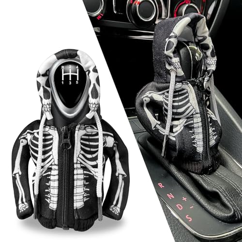 HXOUSE Skull Gear Shift Hoodie - Easy to Put & Remove Shifter Hoodie with Zipper, Soft & Comfortable Fabric Shift Knob Hoodie Fits Most Car Shifters Enhance Your Driving Experience