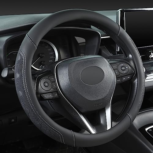 GIANT PANDA Car Steering Wheel Cover for Toyota RAV4,Camry,Highlander,Corolla,Prius,Tacoma,Standard Size - Black+Gray Line - color: C-Black+Gray Trim, size: 14.5 - 15 inches