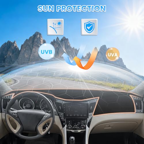 KUST Black Dash Cover Compatible with Hyundai Sonata 2011-2014 Dashboard Cover Accessories for Sonata Non-Slip Polyester Dashboard Mat Custom Fit Center Console Sunshield Protector No Glare - size: Sonata 11-14(Black)