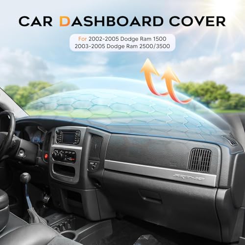 CARTIST Gray Dash Cover for 2002-2005 Dodge Ram 1500/2003-2005 Dodge Ram 2500 3500 Dashboard Cover Accessories Premium Anti-Glare Sun Shade Dodge Ram Dash Mat Non-Slip&Airbag Safe Interior Protector