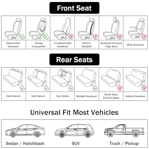 Front Seat Covers for Chevy Camaro 2010-2024, Leather Car Seat Protector, Bucket Seat Covers, Waterproof Car Seat Cushions, Stylish Full Coverage Car Seat Covers(Black/White,2 Seat)