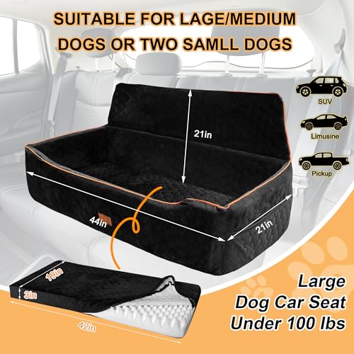 Dog Car Seat for Large Dogs Under 100LBS,Pet Booster Back Seat Removable Washable Pet Travel Safety with Safety Tethers & Storage Pocket (Black) - color: Dog Booster Seat(Black)