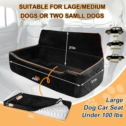 Dog Car Seat for Large Dogs Under 100LBS,Pet Booster Back Seat Removable Washable Pet Travel Safety with Safety Tethers & Storage Pocket (Black) - color: Dog Booster Seat(Black)