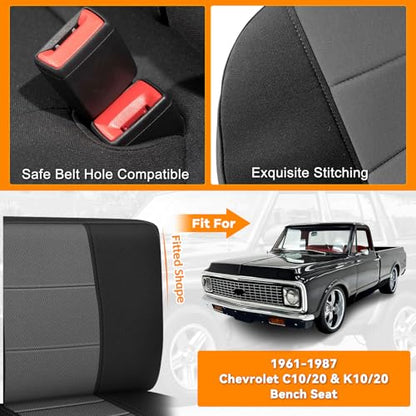 Truck Seat Cover Compatible with 1961-1987 Chevy C10/20 & K10/20 Bench Seat, Heavy Duty Knitted Fabric with Sponge - color: black and charcoal