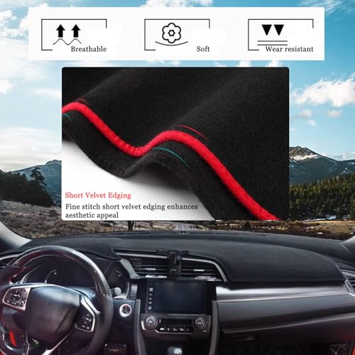 Blazeray Dashboard Cover Dash Cover Mat Pad Carpet Custom Fit for Honda Civic Coupe Sedan/Hatchback 2016 2017 2018 2019 2020 2021 Accessories Anti-Skid Center Console Protector Cover Mat(Black Edge)