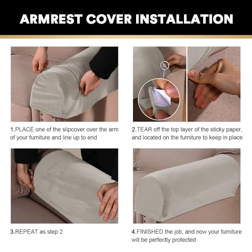 2 Pack Thick Velvet Stretch Armrest Covers for Chairs and Sofas Armchair Covers for Arms Couch Arm Covers Armrest Covers for Sofa Non Slip, Oatmeal - color: Oatmeal