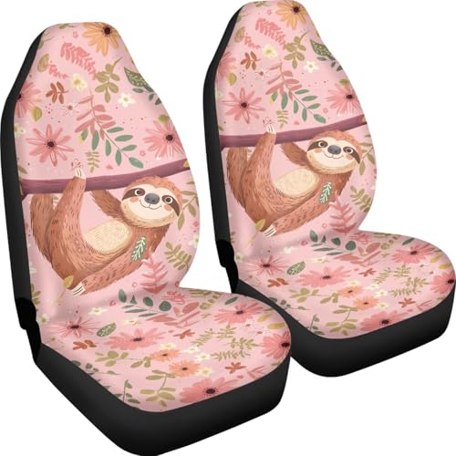 Cute Sloth Car Seat Cover Set of 2, Music Note Design Auto Accessories for Men Women, Soft Automotive Protective Interior Universal - color: Cute Sloth 86
