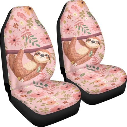 Cute Sloth Car Seat Cover Set of 2, Music Note Design Auto Accessories for Men Women, Soft Automotive Protective Interior Universal - color: Cute Sloth 86