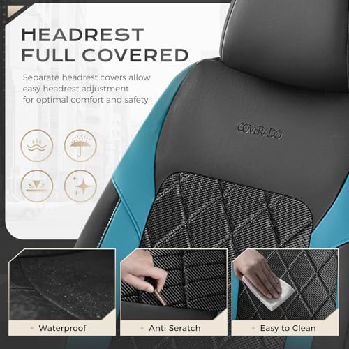 Coverado Car Seat Covers, Front Seat Covers, 2 Front Automotive Seat Cover, Mesh Breathable Seat Protectors, Universal Fit for Most Cars - color: Black_Blue, size: Front
