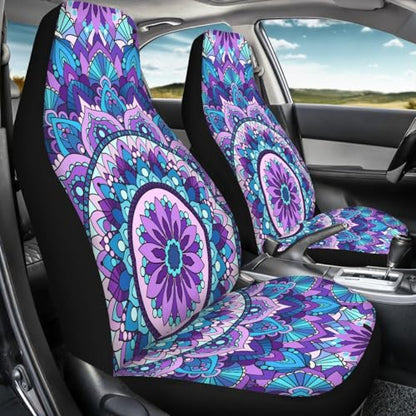 Pehede Car Seat Cover Purple Mandala Flower Pattern Front for Cars, Easy to Install Cover Set, Accessories Auto Trucks Van SUV,2 Packs - color: Multi27