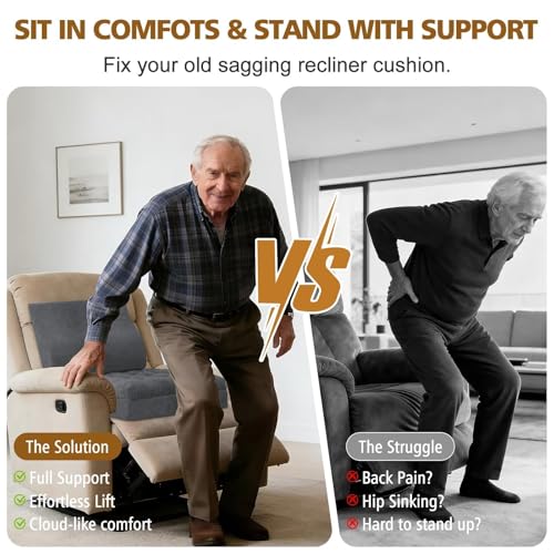 Recliner Cushion for Elderly with Lumbar Support Pillow - 20x20x5 Inch Extra Thick Recliner Seat Cushion for Seniors Relief Back Pain and Tailbone Pain from Long Sitting Non-Slip Bottom