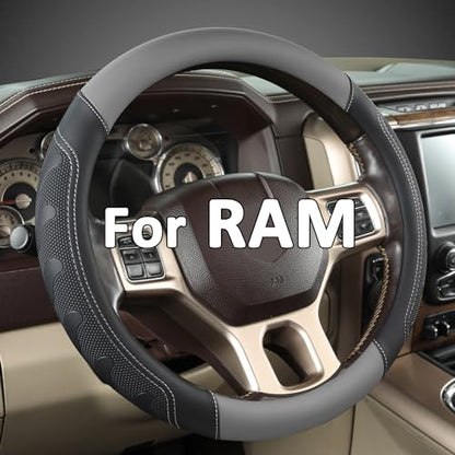 GIANT PANDA Car Steering Wheel Cover for RAM 1500 2500 3500, Compatible with Dodge RAM 15.5-16 inches - Black+Gray - color: A-Black+Gray