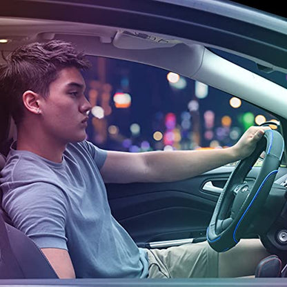 Car Pass Colour Piping Leather Universal Fit Steering Wheel Cover,Perfectly fit for 14.5-15 inches Suvs, Vans, Trucks, Sedans, Cars (Black&Blue) - color: Black and Blue