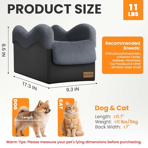 Portable Small Dog Seat for Car, Luxury Center Console Dog Car Seat Booster with Safety Tethers, Anti-Collapse Pet Travel Carseat for SUV, Truck (Black/Grey)