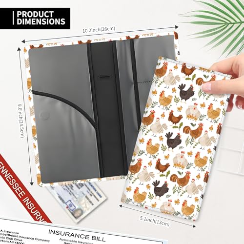 Leather Car Registration and Insurance Card Holder, Cute Car Accessories Vehicle Glove Box Car Organizer for Documents, Cards, License Boho Cute Chicken - color: Boho Cute Chicken