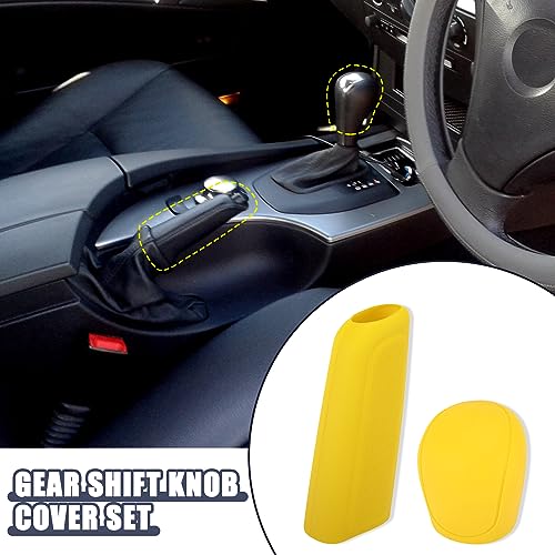 X AUTOHAUX Car Handbrake Cover Gear Shift Knob Cover Car Shifter Protector Set Universal Silicone Yellow
