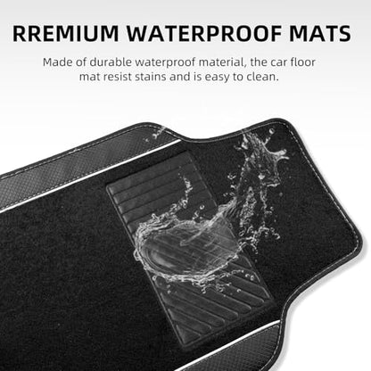 NBTEPEM Microfiber Steering Wheel Cover and Waterproof Car Floor Mats, Universal Fit Most Truck, SUV, Cars, 14.5-15inch Sporty Steering Wheel Covers with Anti-Slip Lining (Black with White line)