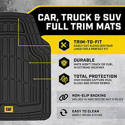 BDK Cat® CAMT-1003 (3-Piece) Deep Dish Rubber Car Floor Mats with Trunk Cargo Liner, Heavy Duty All Weather Trim to Fit Front & Rear Combo Set for Car Sedan SUV Van