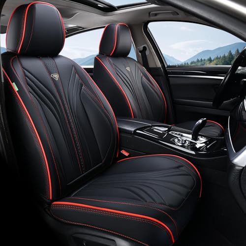 FLORICH Car Seat Covers, Front Seat Covers, 2 Pack Leather Seat Covers for Cars, Black and Red Car Seat Cushions Waterproof Automotive Driver Seat Covers Fit for Most Cars SUV Trucks - color: Black&Red line, size: Front