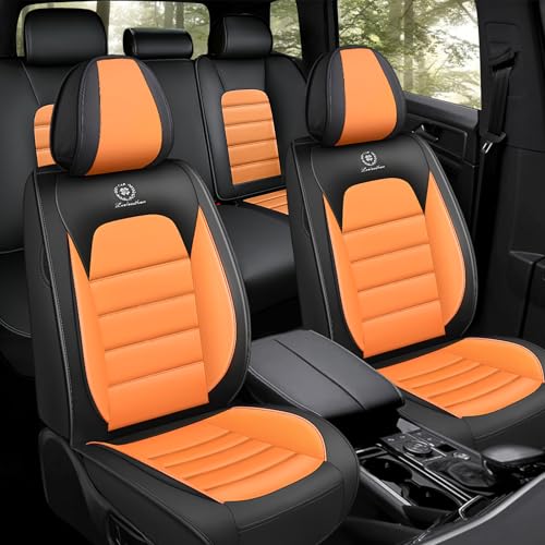 Car Seat Covers for Kia K5 2021-2026, Premium Nappa Leather, Waterproof, Anti-Slip, Full Coverage, Airbag Compatible, Breathable, All-Weather, Easy Install (5 Seats, Black&Orange) - color: 5 Seats - Black&Orange, size: Kia K5 2021-2026