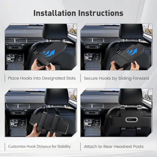 2 Pack Back Seat Car Organizer, Multifunctional Car Organizer Seat Back, with Tissue Box Holder, 2 Cup Holders & 2 Cup Hooks for Phone, Drinks, Toy, Snacks for Keeping Cars Tidy, Fits Most Vehicles