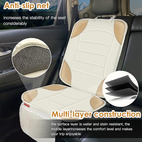 Sinvitron Car Seat Protector for Child Car Seat - Waterproof Non-Slip Leather Mat with 2 Mesh Pockets, Universal Seat Cover for Baby, Pets & Vehicles (1-Pack, Off-White) - color: 1 Pack Off-White