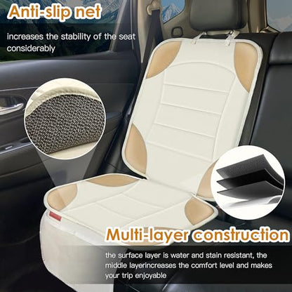 Sinvitron Car Seat Protector for Child Car Seat - Waterproof Non-Slip Leather Mat with 2 Mesh Pockets, Universal Seat Cover for Baby, Pets & Vehicles(2-Pack,Off-White) - color: 2 Pack Off-White