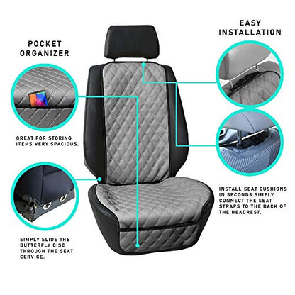 FH Group Car Seat Cushion – Faux Leather Single Front Seat Cover with Front Pockets, Airbag Compatible, Universal Fit Car Seat Cushion for Driver or Passenger Seat, SUV, Truck, Sedan & Van – Blue - color: Blue, style: Front Set