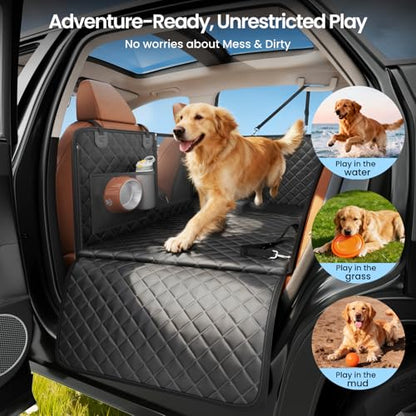 REEVAA 2.0 Hard Bottom Back Seat Extender for Heavy-Duty Dogs, Dog Car Seat Cover with Cushion Sponge, Waterproof Dog Hammock with Mesh Window for Car, Universal Fits for SUV/Small Truck, L, Black - size: L - SUVS,Mudium Trucks