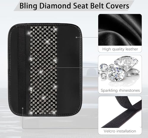 NBTEPEM 2 Pack Bling Car Seat Belt Covers, Diamond Seatbelt Shoulder Protection, Rhinestones Seat Belt Strap Cover Shoulder Pad, Universal Bling Car Interior Accessories Fit for Car/Truck/SUV(Black) - color: Black