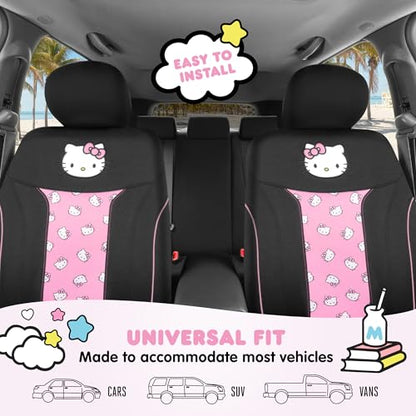 Carbella Hello Kitty Car Seat Covers - Cute and Durable Pink Front Seat Covers, Adorable Hello Kitty Design, Comfortable and Long-Lasting Polyester, Car Accessories Gift 2pc Black/Pink - color: Seat Covers Poly-Pink, style: Hello Kitty