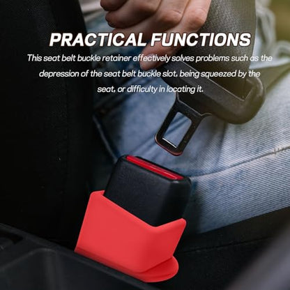 2PCS Car Seat Belt Buckle Holder, Easy Access Silicone Auto Seatbelt Buckle Booster, Seat Belt Buckles Fixer Cover Makes Receptacle Stand Upright Buckling for Kids, Car Accessories (Red) - color: Red
