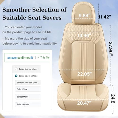 Coverado Seat Covers, Car Seat Covers Front Seats, Beige Seat Cover, Waterproof Car Seat Cushion, Front Car Seat Covers Leatherette Car Seat Protector Universal Fit Most Cars - color: Air Backrest-Beige, size: Front