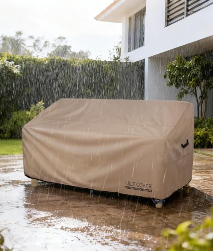 ULTCOVER Waterproof Outdoor Sofa Cover - Heavy Duty Patio Bench Covers 70W x 30D x 35H inch - color: Brown-30"Deep, size: 70"x30"x24"/35"(H)