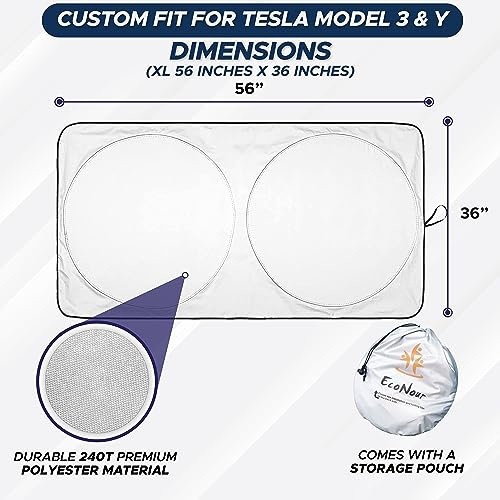EcoNour Windshield Sun Shade Compatible for Tesla Model 3 & Model Y Juniper 2017-2024 2025 2026, Sun Visor for EV Front Window Sunshade, Foldable Heat & UV Protector, Car Accessories - size: for Tesla Model 3/Y 2017-2026