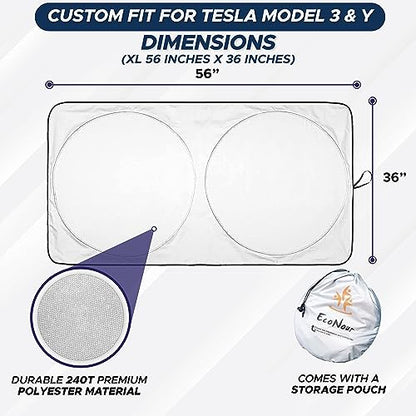 EcoNour Windshield Sun Shade Compatible for Tesla Model 3 & Model Y Juniper 2017-2024 2025 2026, Sun Visor for EV Front Window Sunshade, Foldable Heat & UV Protector, Car Accessories - size: for Tesla Model 3/Y 2017-2026