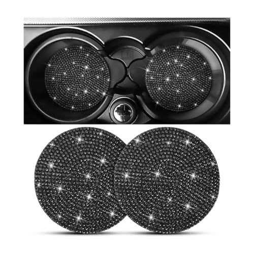 Bling Car Cup Holder Coaster, 2 Pack Crystal Rhinestone Anti-Slip Insert Coasters, Universal 2.75 Inch Fashion Automotive Cup Mat, Car Interior Accessories Decor Gifts for Women (Black) - color: Black, size: 2PCS