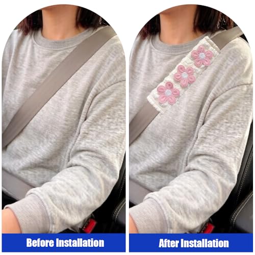 JDDRY 2PC Car Seat Belt Covers Pads,Seat Strap Pads,Auto Seat Belt Pad,Fit for Most Vehicles,Car Interior Accessories(Three Flower,Pink)