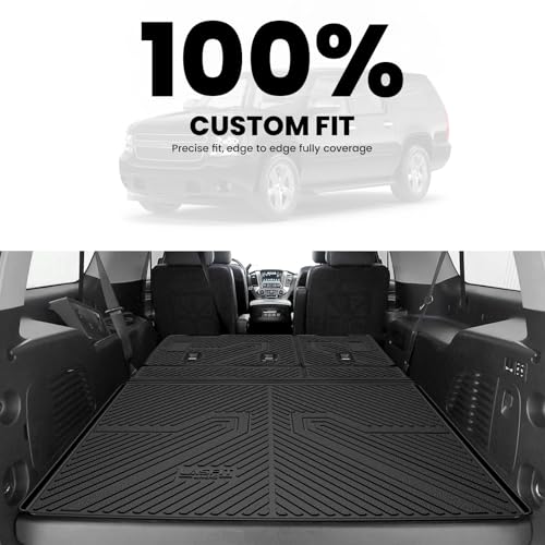 LASFIT Trunk Mat with Backrest Mat 2015-2020 for Chevrolet Chevy Suburban/GMC Yukon XL(Not Fit Yukon)/Cadillac Escalade ESV(Only Escalade ESV, Not Fit Escalade), All Weather TPE Mat - size: Cargo for Suburban/Yukon XL/Escalade ESV 2015-2020