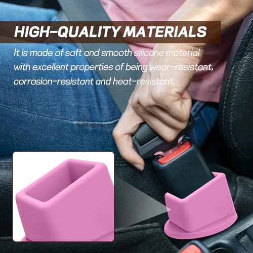 2PCS Car Seat Belt Buckle Holder, Easy Access Silicone Auto Seatbelt Buckle Booster, Seat Belt Buckles Fixer Cover Makes Receptacle Stand Upright Buckling for Kids, Car Accessories (Pink) - color: Pink