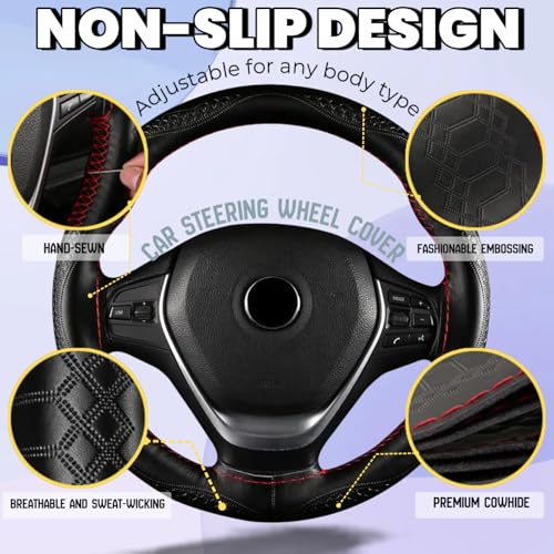 Car Steering Wheel Cover Universal Fit Round Stitch Steering Wheel Wrap Thin PU Leather Steering Wheel Cover Sewn on 15" Car Wheel (Coffee) - color: Coffee1