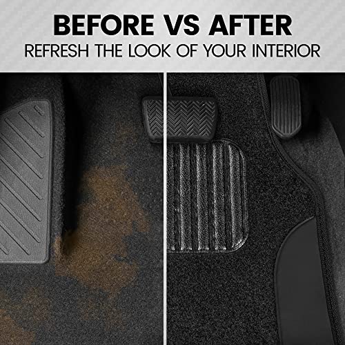 BDK Floor Mats for Cars, Two-Tone Carpet with Faux Leather Accents, Automotive Floor Mat Set with Built-In Heel Pad, Stylish Interior Car Accessories (Black)