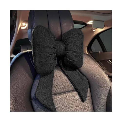 Bittwee Bow Car Headrest Pillow, Breathable Memory Foam Vehicle Neck Pillow with Adjustable Strap, Ergonomic Auto Neck Support Cushion for Pain Pressure Relief, Universal for Most Cars (Black) - color: Black