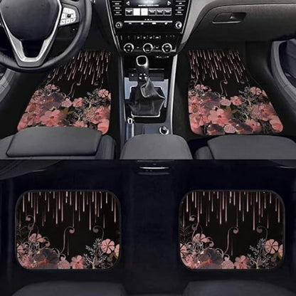 Pink Flower Black Automotive Floor Mats Front and Rear Car Mat Carpet Set 4 Pcs Fit for SUV,Vans,sedans,Trucks - color: Pink Flower Black