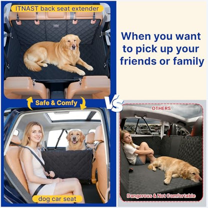 Convertible Back Seat Extender for Dogs, Foldable 400lbs Hard Bottom Dog Car Seat Cover for Back Seat, Waterproof Dog Hammock Bed Backseat Cover for Dogs in Car SUV Truck Pet Seat Cover Black L - size: L