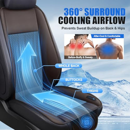 Cooling Car Seat Cushion 12V, Cooling Seat Cover for Cars Without AC,3 Speeds Adjustable Ventilated Car Seat Cover, Breathable Automotive Seat Cover,Brown(1 Pack)